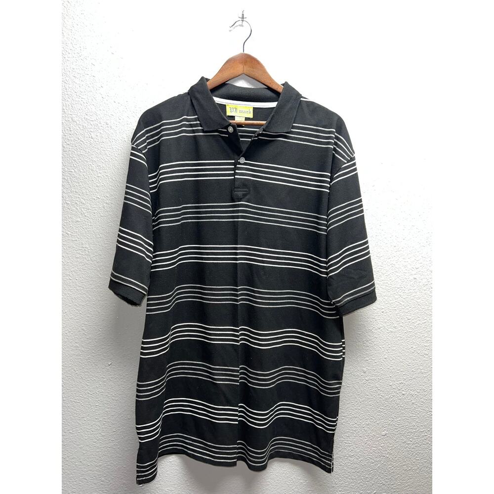 Y2K Black White Polo Shirt PJ Mark Striped Big Oversized Baggy 2000s Large